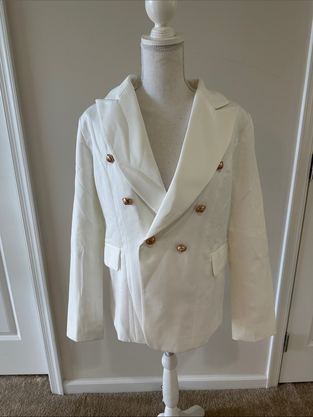 Lioness Cream Double-Breasted Blazer with Gold Buttons